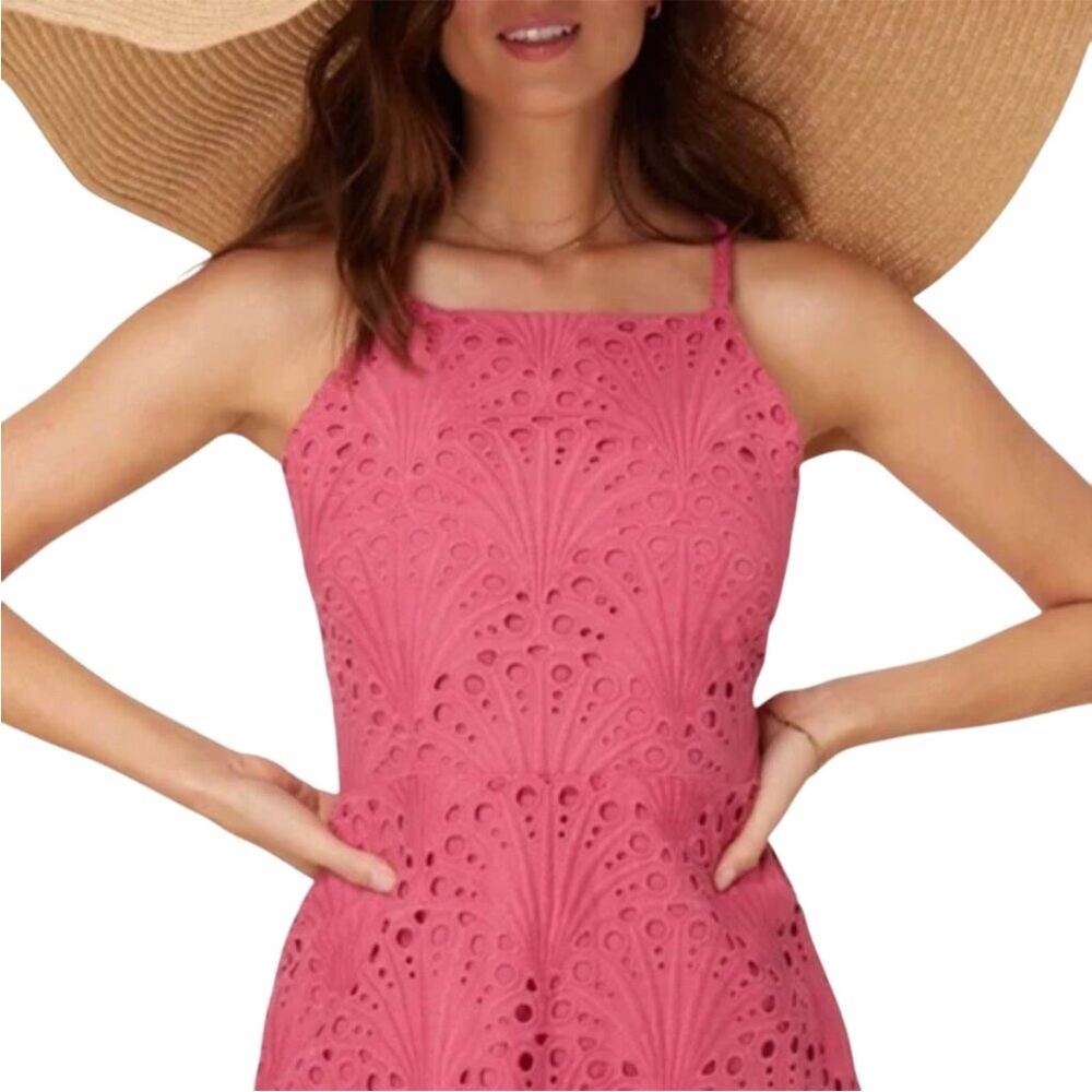 NWT Andie Roatan Dress in Rosette Pink - XS - Eyelet Embroidery - Scalloped Hem